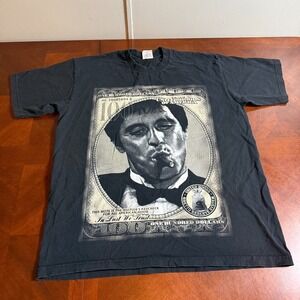 Scarface Tony Montana Money Print Graphic T Shirt Gangster Streetwear Black 2XL